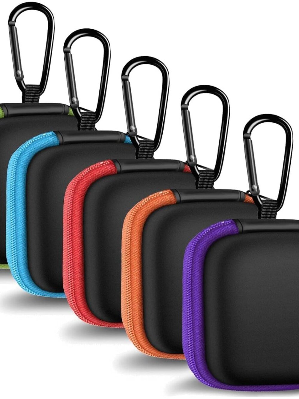 5 Pack Earbud Case Storage Bag with Carabiner for Headphones, Square